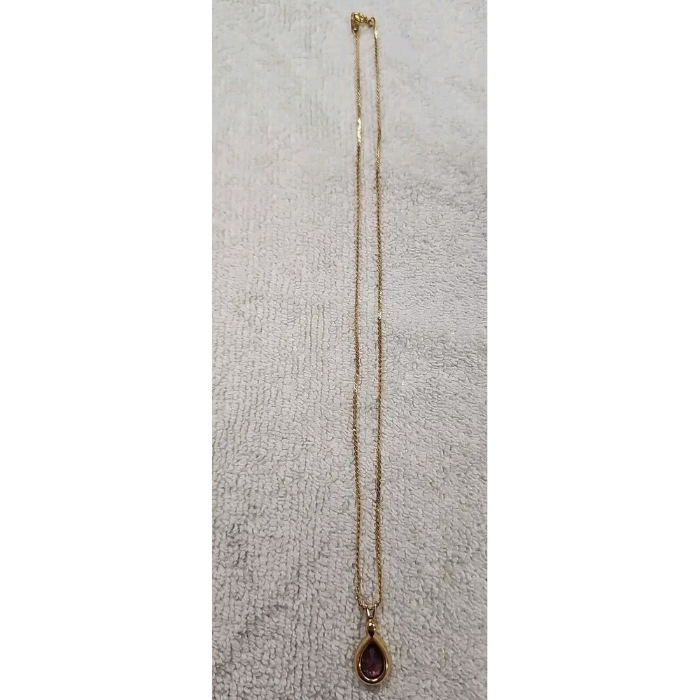 Vintage Trifari  Necklace  W/ Faux Unbranded Amethyst Teardrop Pendant